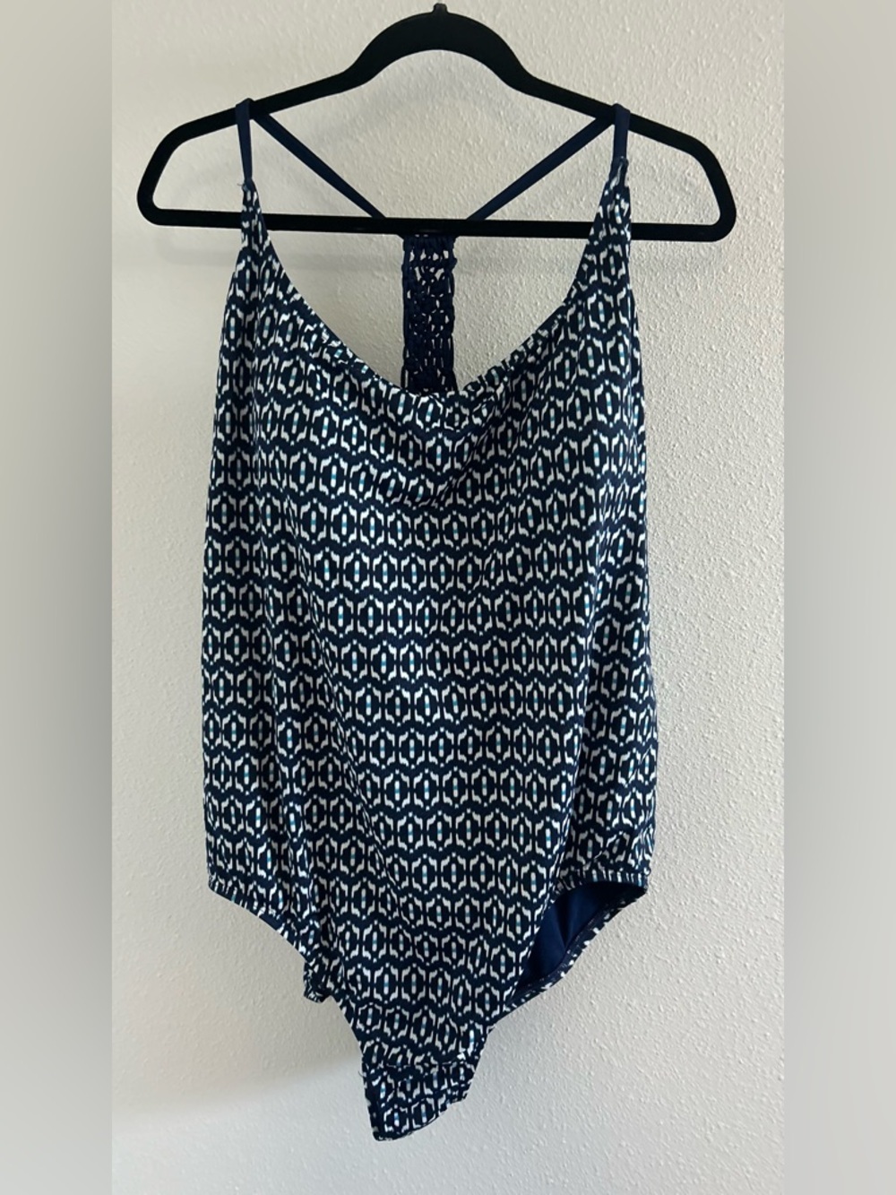 Time and Tru Navy and White Printed One-Piece Swimsuit